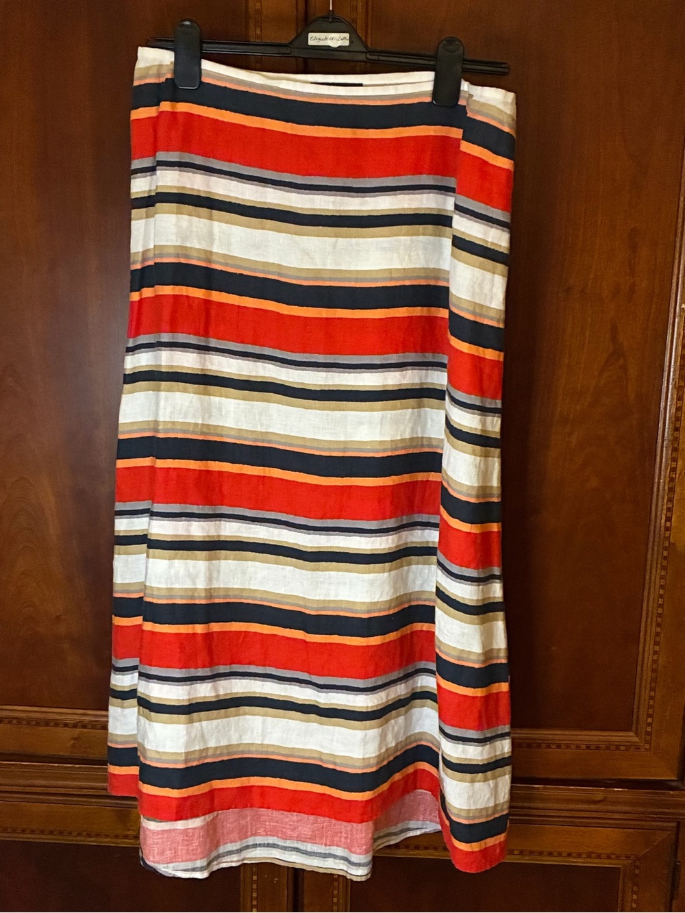 Lafayette 148 New York Striped 100% Linen Midi Skirt Size 14
